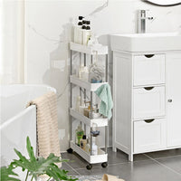 Modern Home 4 Tier Narrow Sliding Storage Organizer Rack for Laundry,Bathroom,Kitchen Rolling Cart (White)