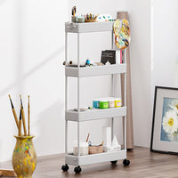 Modern Home 4 Tier Narrow Sliding Storage Organizer Rack for Laundry,Bathroom,Kitchen Rolling Cart (White)