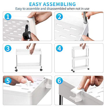 Modern Home 4 Tier Narrow Sliding Storage Organizer Rack for Laundry,Bathroom,Kitchen Rolling Cart (White)