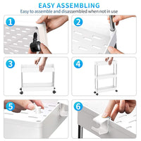 Modern Home 4 Tier Narrow Sliding Storage Organizer Rack for Laundry,Bathroom,Kitchen Rolling Cart (White)