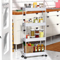 Modern Home 4 Tier Narrow Sliding Storage Organizer Rack for Laundry,Bathroom,Kitchen Rolling Cart (White)