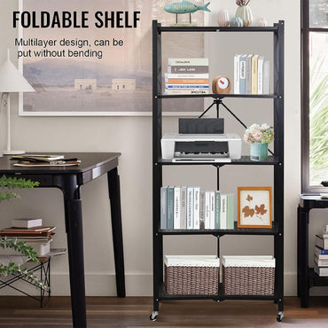 (Net) 5 Tier Storage Shelves  Foldable Storage Shelf Rack  Storage Shelving on Wheels for Kitchen Rolling Cart Garage Bathroom Organizer