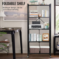 (Net) 5 Tier Storage Shelves  Foldable Storage Shelf Rack  Storage Shelving on Wheels for Kitchen Rolling Cart Garage Bathroom Organizer