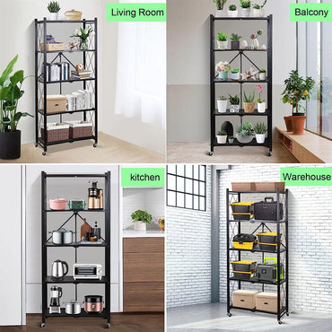 (Net) 5 Tier Storage Shelves  Foldable Storage Shelf Rack  Storage Shelving on Wheels for Kitchen Rolling Cart Garage Bathroom Organizer
