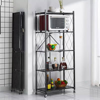 (Net) 5 Tier Storage Shelves  Foldable Storage Shelf Rack  Storage Shelving on Wheels for Kitchen Rolling Cart Garage Bathroom Organizer