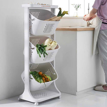 (Net) 5 Layers Kitchen Vegetable Shelf Landing  Fruit Basket Seasoning Toy Storage  With Wheels