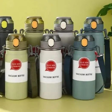 (Net) Stainless Steel Thermal Water Bottle - 600ML Wide Mouth with Handle