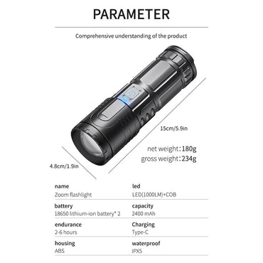 (Net) Ultra-Bright Zoom Flashlight with Dual Light Source / 0037
