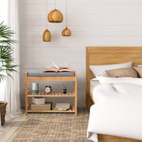 (Net) Grey Bamboo Wooden 2-Layer Shoe Rack - Modern and Affordable Storage Solution / 003876