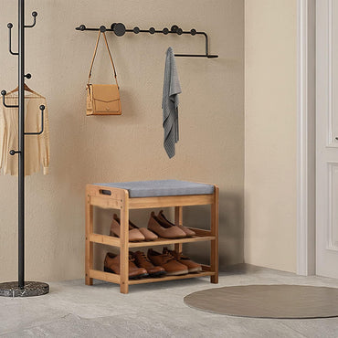 (Net) Grey Bamboo Wooden 2-Layer Shoe Rack - Modern and Affordable Storage Solution / 003876