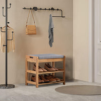 (Net) Grey Bamboo Wooden 2-Layer Shoe Rack - Modern and Affordable Storage Solution / 003876