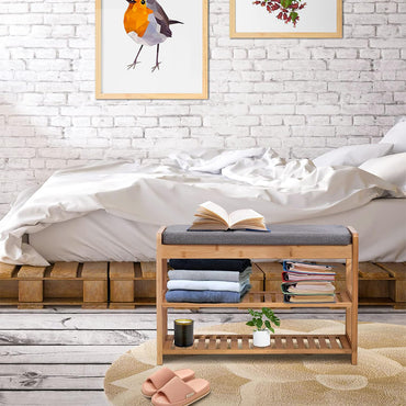 (Net) Grey Bamboo Wooden 2-Layer Shoe Rack - Modern and Affordable Storage Solution / 003876