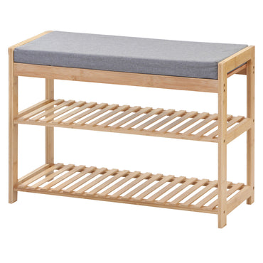 (Net) Grey Bamboo Wooden 2-Layer Shoe Rack - Modern and Affordable Storage Solution / 003876