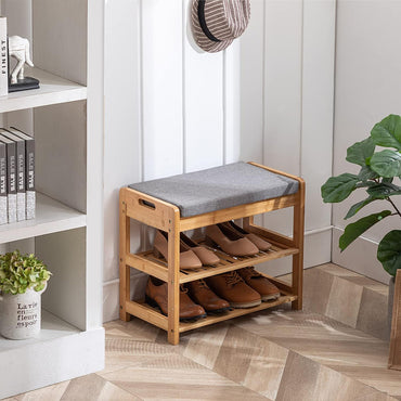 (Net) Grey Bamboo Wooden 2-Layer Shoe Rack - Modern and Affordable Storage Solution / 003876