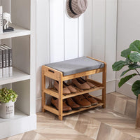 (Net) Grey Bamboo Wooden 2-Layer Shoe Rack - Modern and Affordable Storage Solution / 003876