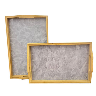 (NET) Bamboo Combination Tray Set with 4 Color Options, Set Of 2 Pieces / 004005