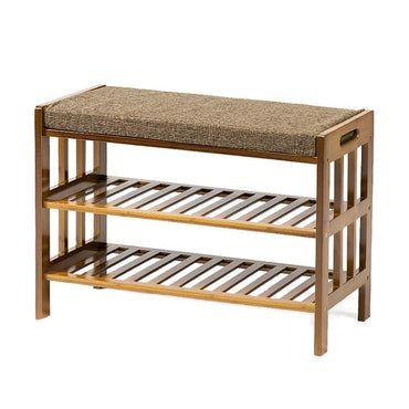 (Net) Natural Bamboo Shoe Rack Entryway Shelf with Cushion - Stylish and Versatile Shoe Storage Solution