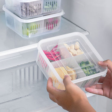 (Net) 4 In 1 Drain Box Refrigerator Fresh Keeping Storage Box Fruit Vegetable Drain Crisper Kitchen Garlic Sealed Container