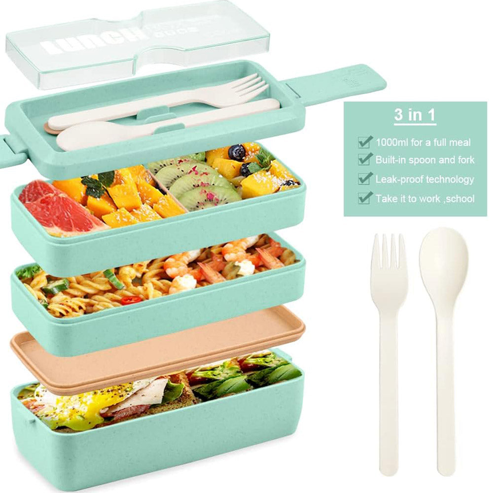 Adult Lunch Box, 1000 ML 3-Compartment Bento Lunch Box For Kids