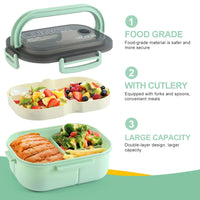 Adult Lunch Box 1200ML Double Layer Lunch Box with Spoon & Fork High Capacity Food Containers