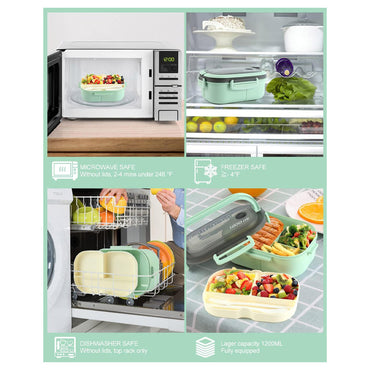 Adult Lunch Box 1200ML Double Layer Lunch Box with Spoon & Fork High Capacity Food Containers