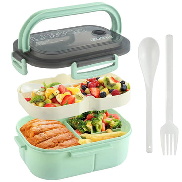 Adult Lunch Box 1200ML Double Layer Lunch Box with Spoon & Fork High Capacity Food Containers
