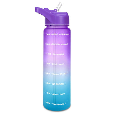 **(Net)** Water Bottle with Motivational Time Marker & Straw BPA Free Sport Gym Travel 750ml / 10257