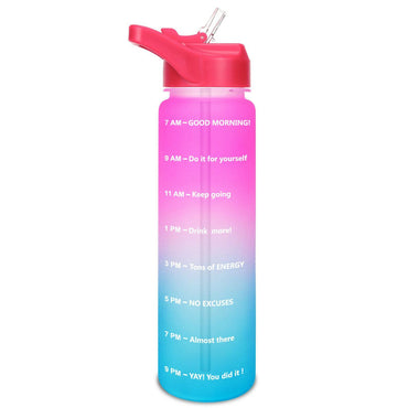 **(Net)** Water Bottle with Motivational Time Marker & Straw BPA Free Sport Gym Travel 750ml / 10257