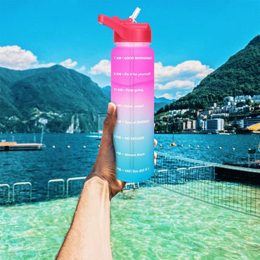 **(Net)** Water Bottle with Motivational Time Marker & Straw BPA Free Sport Gym Travel 750ml / 10257