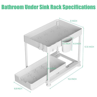 Seasoning Rack Sink Organizer Extendible 2 Tier Under Sink Shelf with 4 Hooks