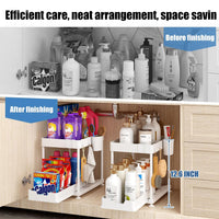 Seasoning Rack Sink Organizer Extendible 2 Tier Under Sink Shelf with 4 Hooks