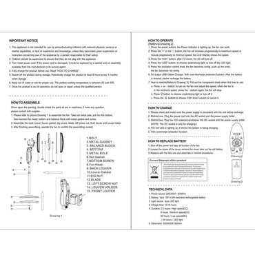 **NET**Prime Rechargeable 2936HRS 16 Inch Fan  with remote / PR-2936HRS
