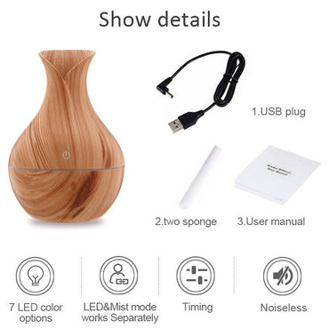 Household Wood Vase Rechargeable Ultrasonic Mute Colorful Humidifier Spray