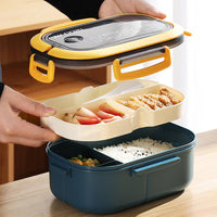 2 Layer Grid Lunch Box Portable Hermetic Children Student Bento Box With Fork Spoon Leakproof Microwavable For School Lunch Box / KR-605