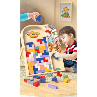 Wooden Tetri Game Console Children Multi-function Educational Logic Three-dimensional Puzzle Puzzle Building Toy