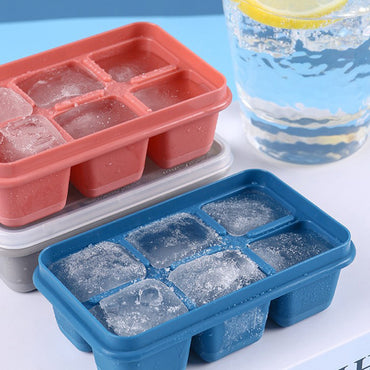6 Grids Silicone Ice Cube Mould with Lid DIY Soft Bottom Tray