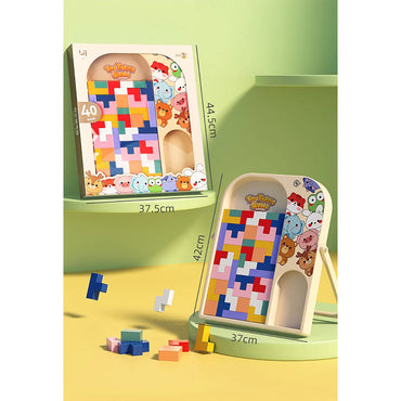 Wooden Tetri Game Console Children Multi-function Educational Logic Three-dimensional Puzzle Puzzle Building Toy