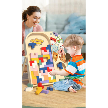 Wooden Tetri Game Console Children Multi-function Educational Logic Three-dimensional Puzzle Puzzle Building Toy