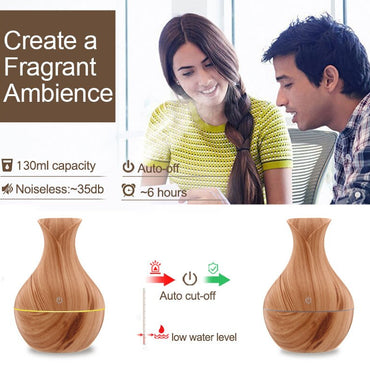Household Wood Vase Rechargeable Ultrasonic Mute Colorful Humidifier Spray