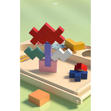 Wooden Tetri Game Console Children Multi-function Educational Logic Three-dimensional Puzzle Puzzle Building Toy