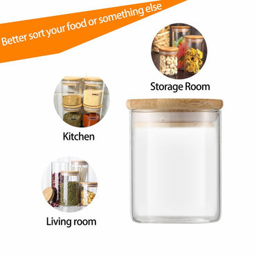 Glass Jar With Bamboo Lid Sealed Candy Snacks Storage Jars 6.5 x 18cm / 842274