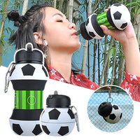 Foldable Football Kids Water Bottles Portable Soccer Ball Shaped Water Bottl Silicone 550 ML