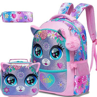 (NET) Tie Die Cat Backpack With Lunch Box & Pencil Case