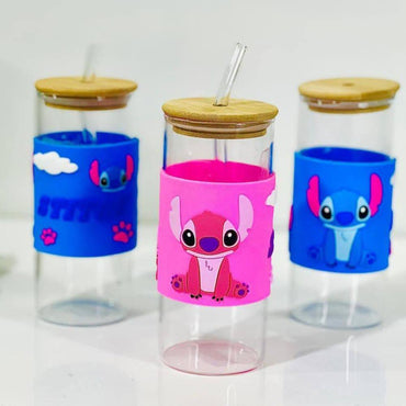 Stitch Glass Cup With Straw