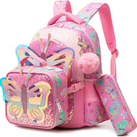 (NET) Butterfly Backpack With Lunch Box & Pencil Case