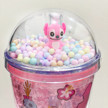 (NET) Stitch Plastic Cup With Straw 450 ML