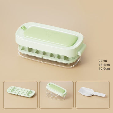 Pressing Ice Lattice Mold, Ice Cube Tray with Lid and Bin, Ice Trays for Freezer with ice scoop storage space for Cocktail Freezer Chilled Drink Refrigerator Storage
