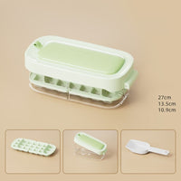 Pressing Ice Lattice Mold, Ice Cube Tray with Lid and Bin, Ice Trays for Freezer with ice scoop storage space for Cocktail Freezer Chilled Drink Refrigerator Storage