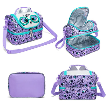 (NET) Cartoon Purple Kids Lunch Bag Insulated Bento