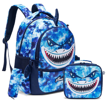 (NET) Meetbelify Shark Kids Rolling Backpack 3 Pcs